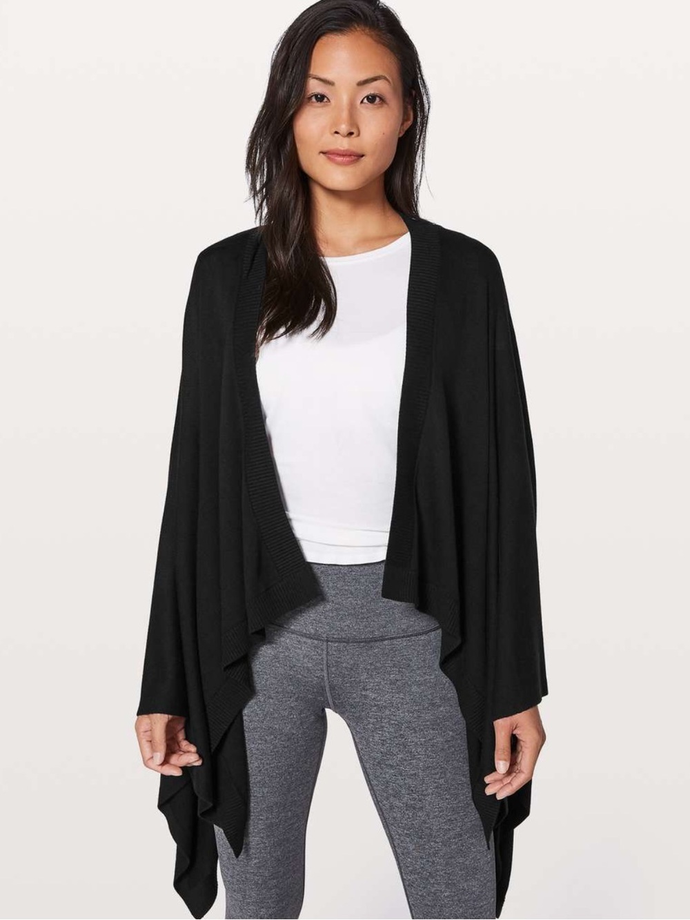 Lululemon Black Draped Wrap Cardigan Merino Wool size 6/8 fit